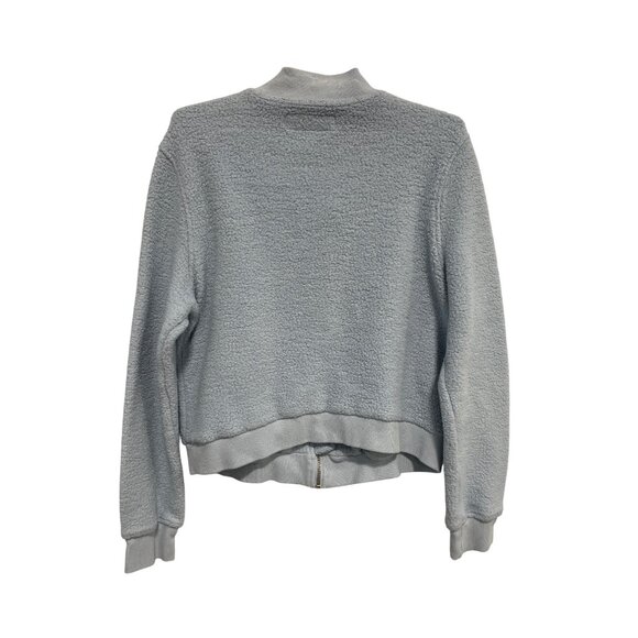 Blank NYC Bomber Jacket Size Large Fleece Sherpa Front Zip Light Blue Cozy Soft - Picture 2 of 7